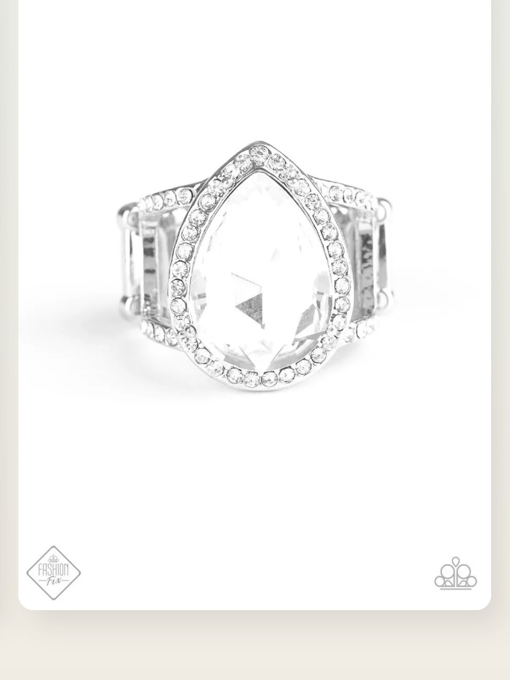 Blinging Down The House paparazzi Silver Teardrop Halo Ring with Clear Crystal